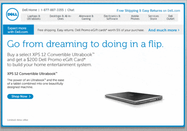Example of Dell using GIFs in email Example of Dell using GIFs in email