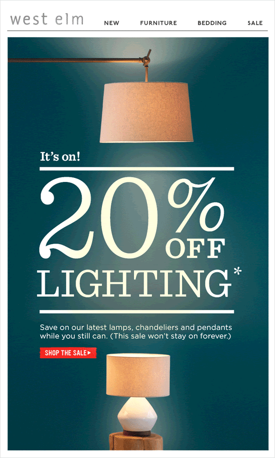 Example of promotional email from West Elm Example of promotional email from West Elm