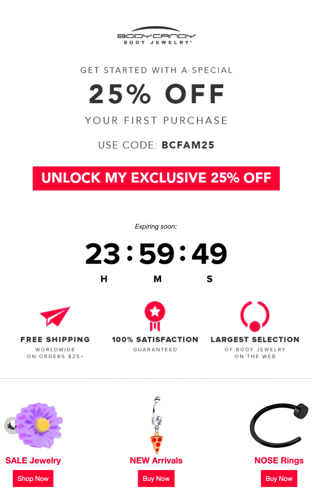 Countdown timer email example from BodyCandy. Countdown timer email example from BodyCandy.
