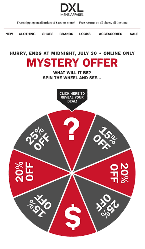 Spin-the-wheel email example from DXL. Spin-the-wheel email example from DXL.