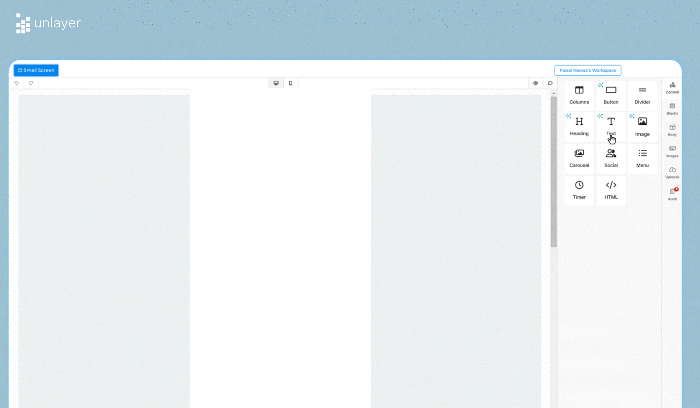 Unlayer’s email editor’s drag and drop functionality. Unlayer’s email editor’s drag and drop functionality.