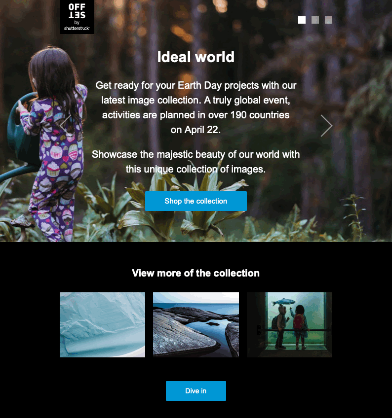Email example featuring image carousel from Shutterstock.