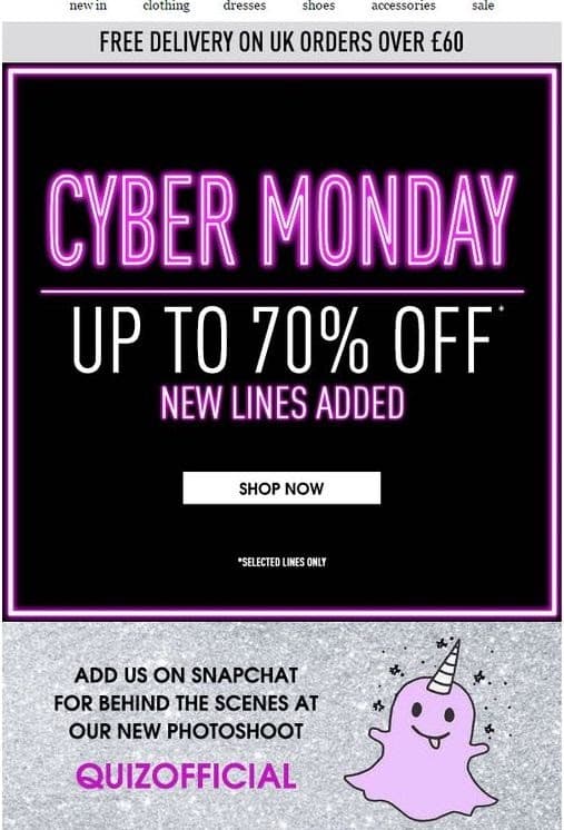 Cyber Monday email example from Quiz Cyber Monday email example from Quiz