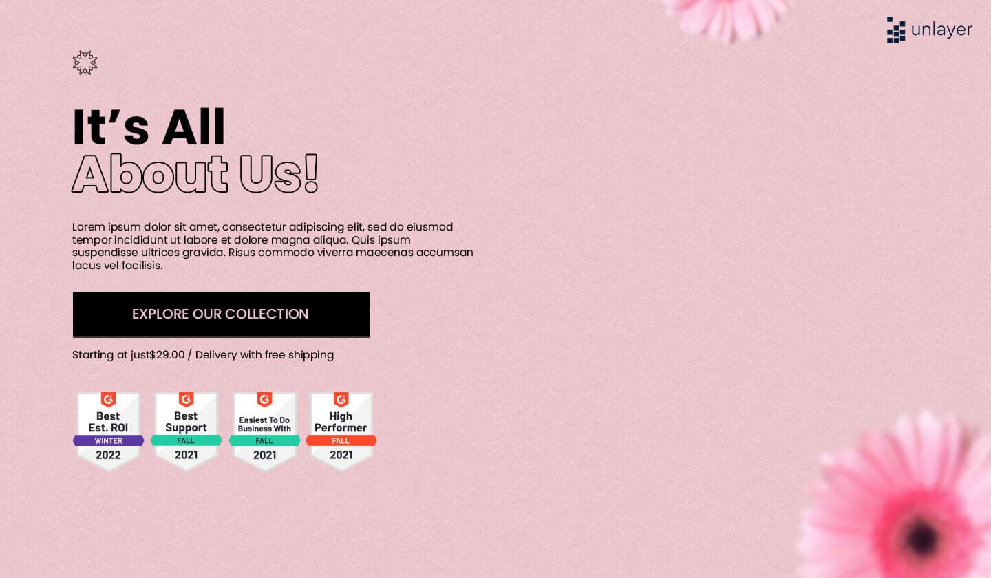 Example of brand-centric content on a landing page. Example of brand-centric content on a landing page.