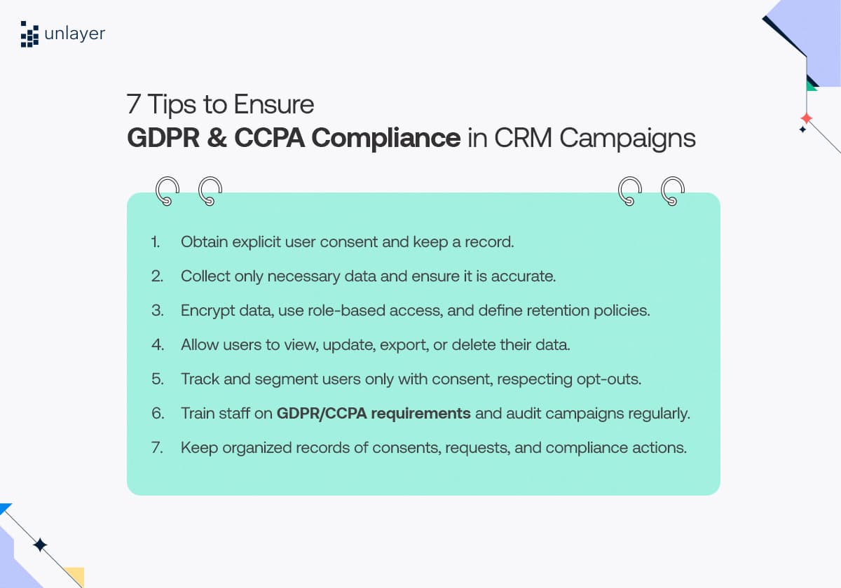 Seven tips to ensure GDPR and CCPA compliance in CRM campaigns Seven tips to ensure GDPR and CCPA compliance in CRM campaigns
