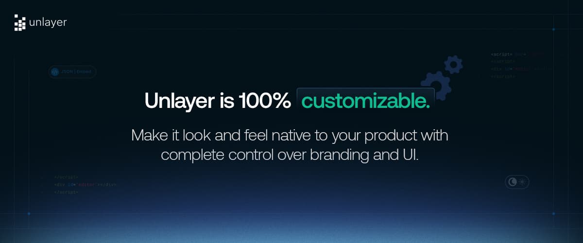 Banner showing that Unlayer is 100% customizable.