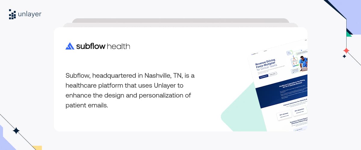 Subflow uses Unlayer to design personalized patient emails. Subflow uses Unlayer to design personalized patient emails.
