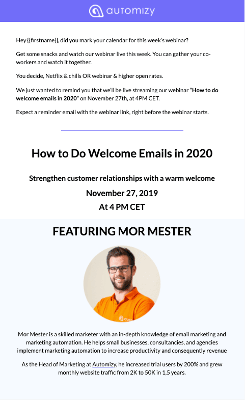 Automizy email example with light text and friendly tone Automizy email example with light text and friendly tone