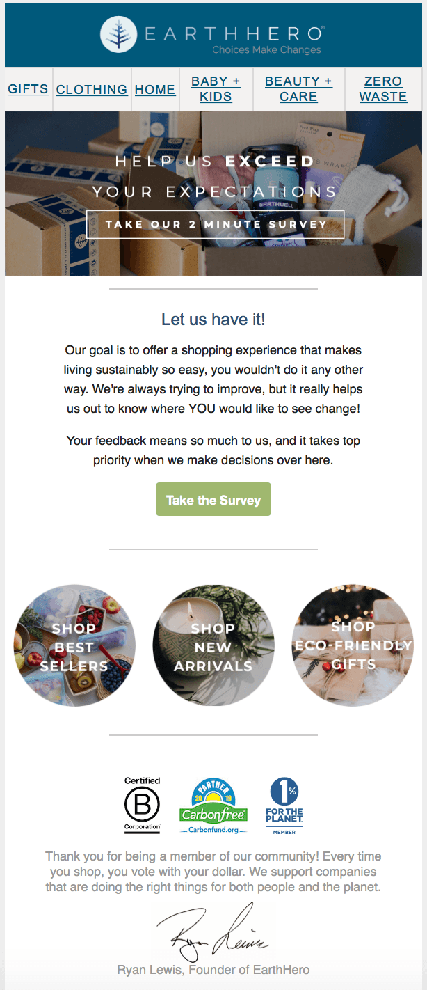 Email example from EarthHero Email example from EarthHero