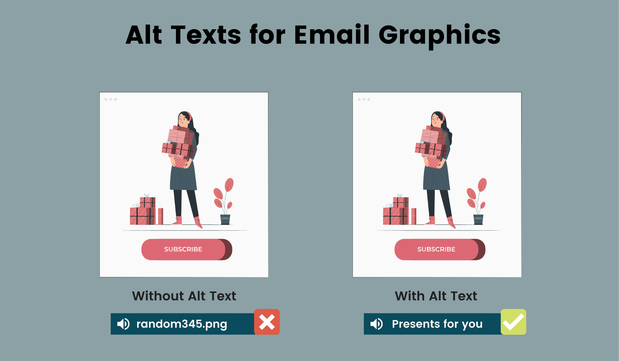 Email graphics must include alt texts Email graphics must include alt texts