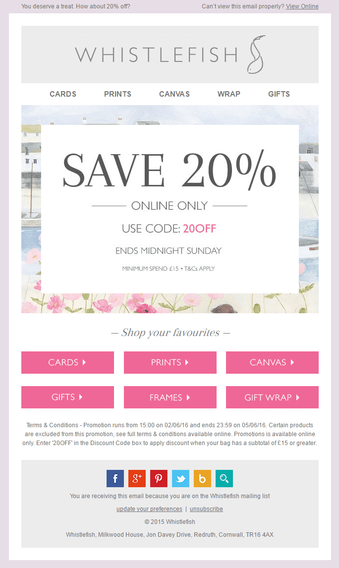 Promotional email example from Whistlefish Promotional email example from Whistlefish