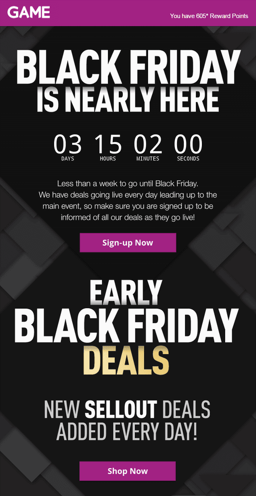 Black Friday email example from Game Black Friday email example from Game