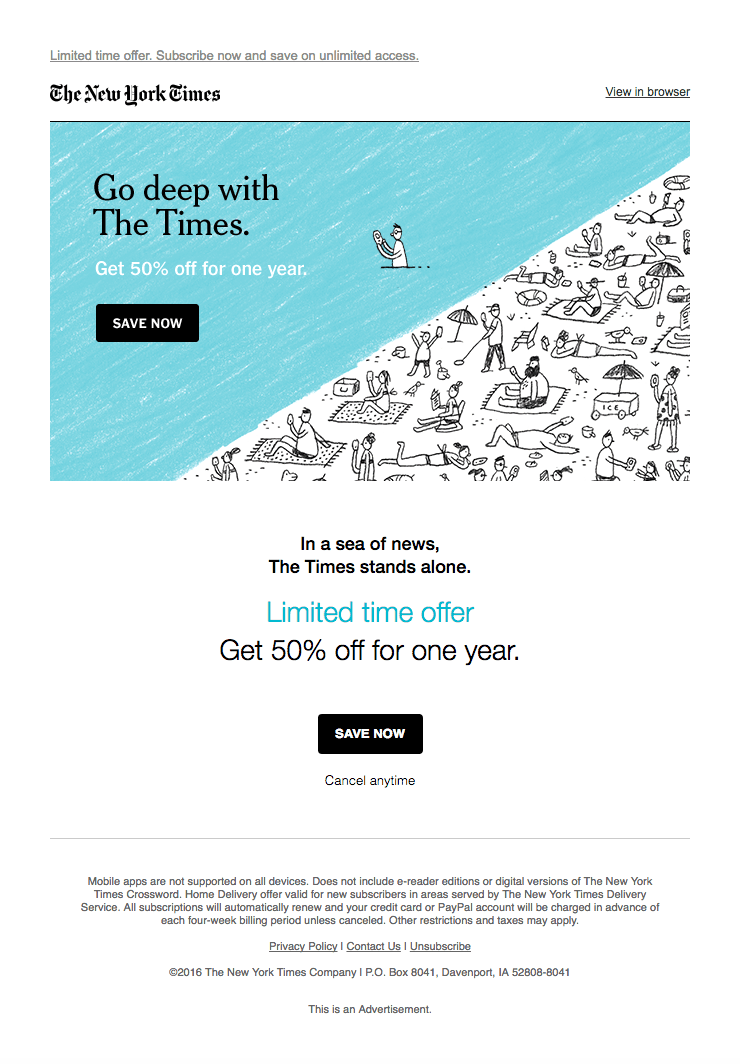 Minimalist email example from The New York Times Minimalist email example from The New York Times
