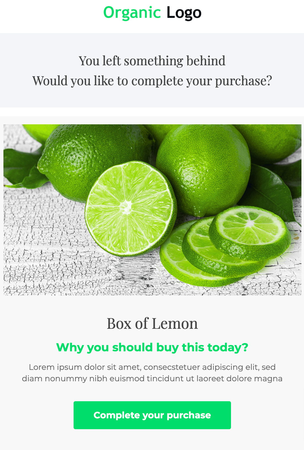 Free abandoned cart email template from Unlayer asking the customer to complete their purchase Free abandoned cart email template from Unlayer asking the customer to complete their purchase