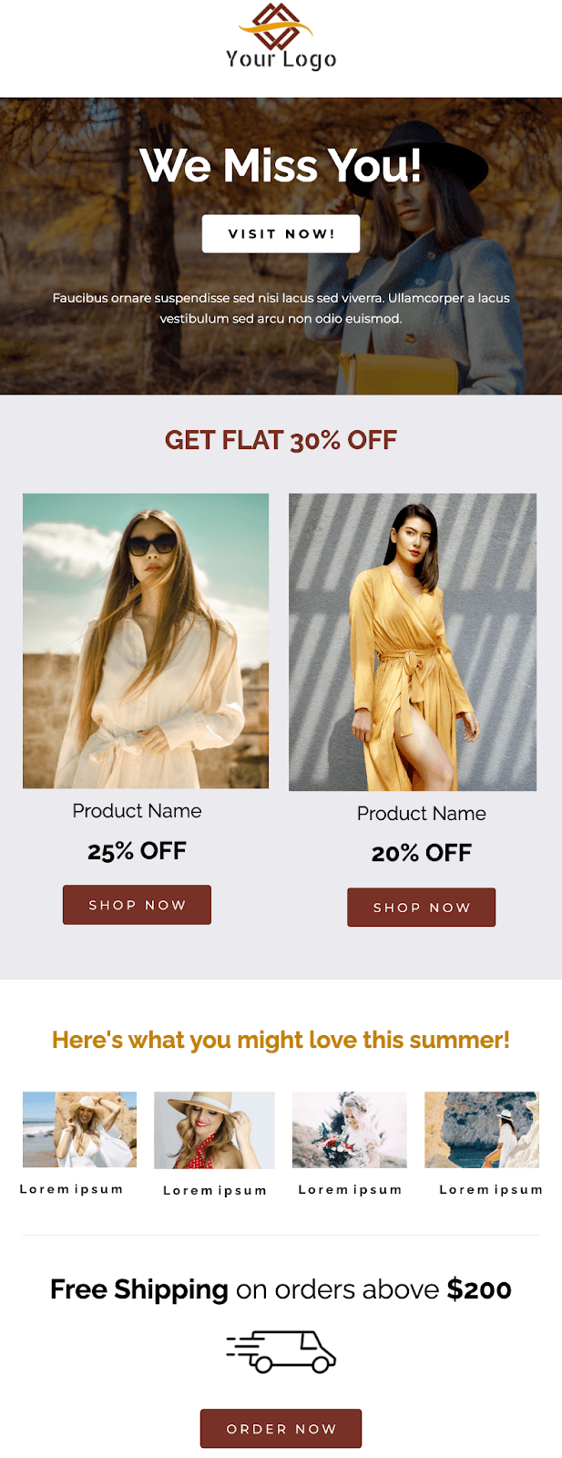 Free re-engagement email template from Unlayer asking customers to visit their store Free re-engagement email template from Unlayer asking customers to visit their store