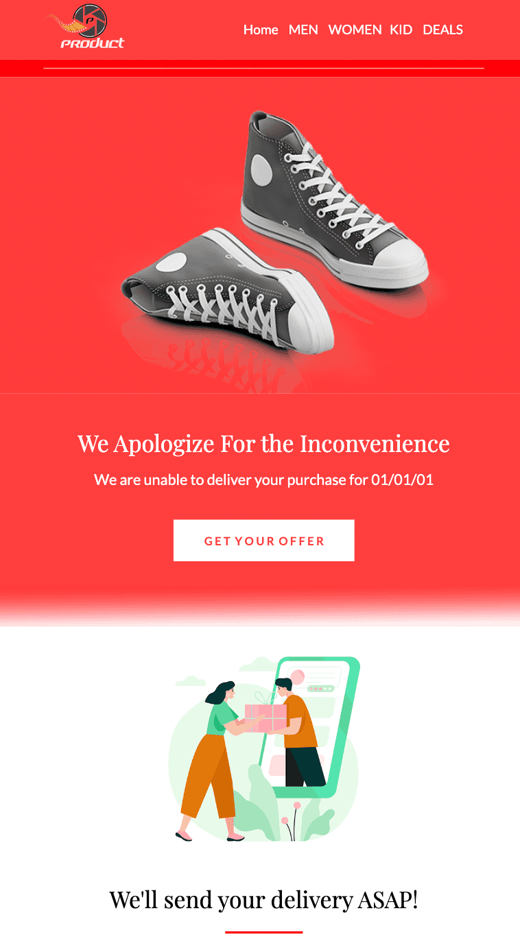 A red-colored email template from Unlayer A red-colored email template from Unlayer