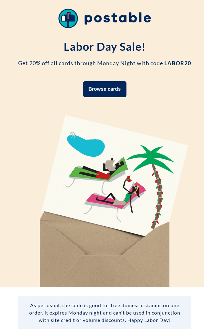 Labor Day email example from Postable Labor Day email example from Postable