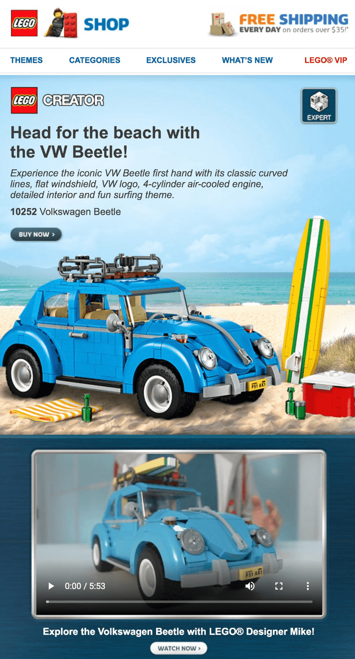 An email from LEGO that has video embedded in it using HTML 5. An email from LEGO that has video embedded in it using HTML 5.