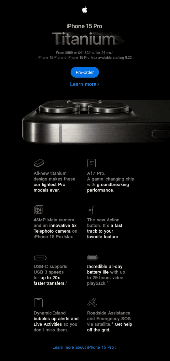 Product launch email example by Apple Product launch email example by Apple