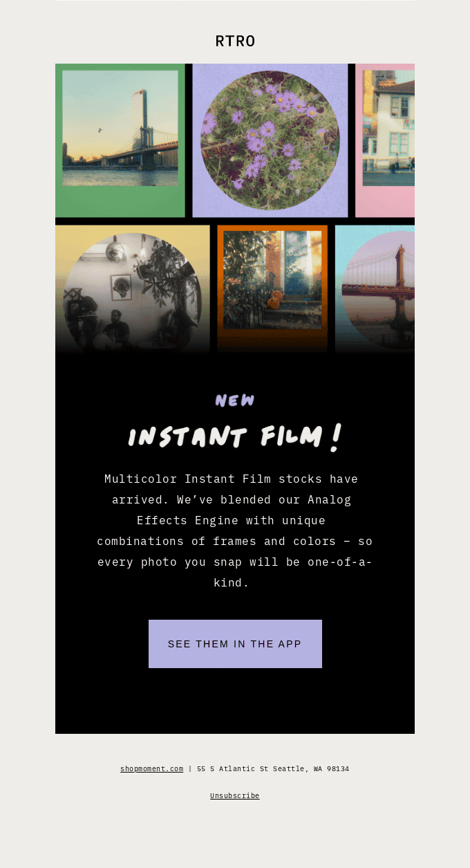 Retro email design example from RTRO. Retro email design example from RTRO.