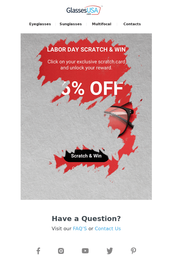 Scratch card email example from Glasses USA. Scratch card email example from Glasses USA.