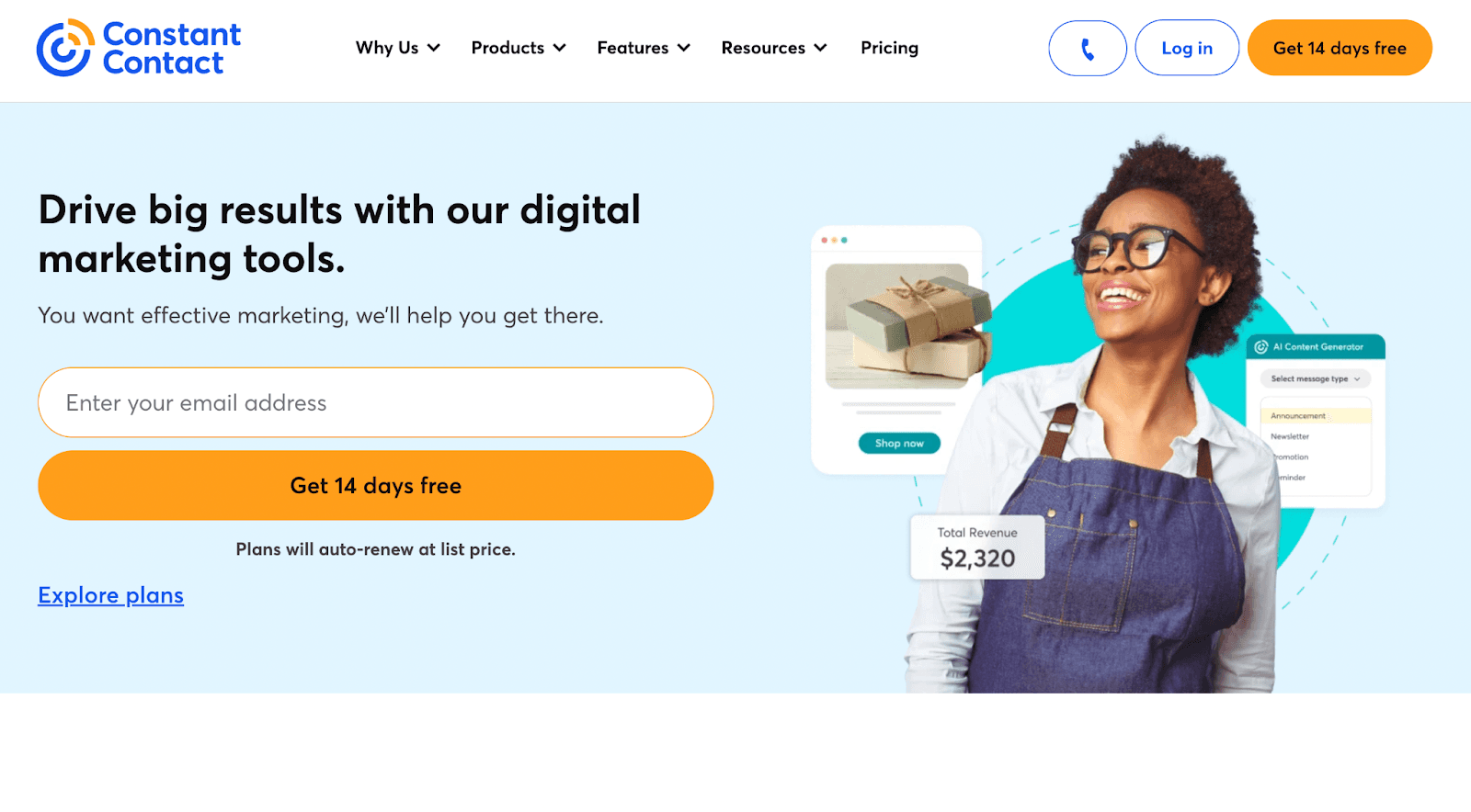 Constant Contact’s homepage. Constant Contact’s homepage.