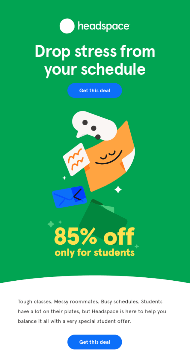 Example of a promotional email by Headspace Example of a promotional email by Headspace