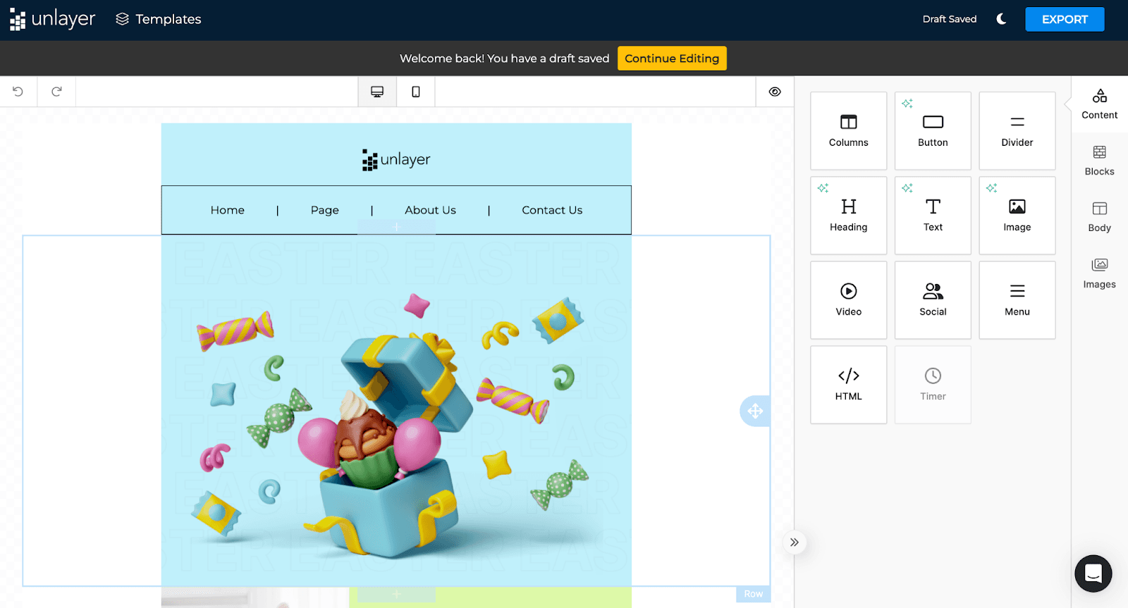 Preview of Unlayer’s email editor. Preview of Unlayer’s email editor.
