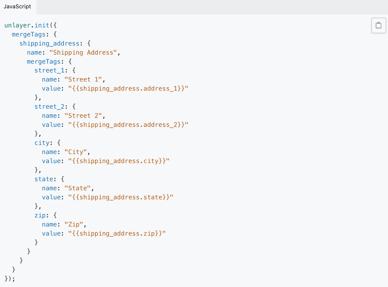 Code for Unlayer’s grouped merge tags. Code for Unlayer’s grouped merge tags.