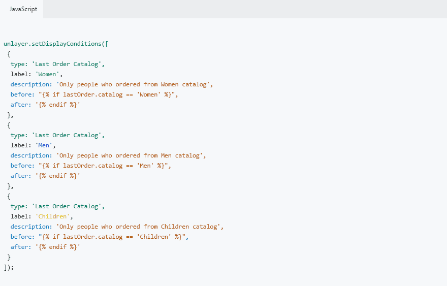 Code for passing Unlayer’s display conditions feature. Code for passing Unlayer’s display conditions feature.