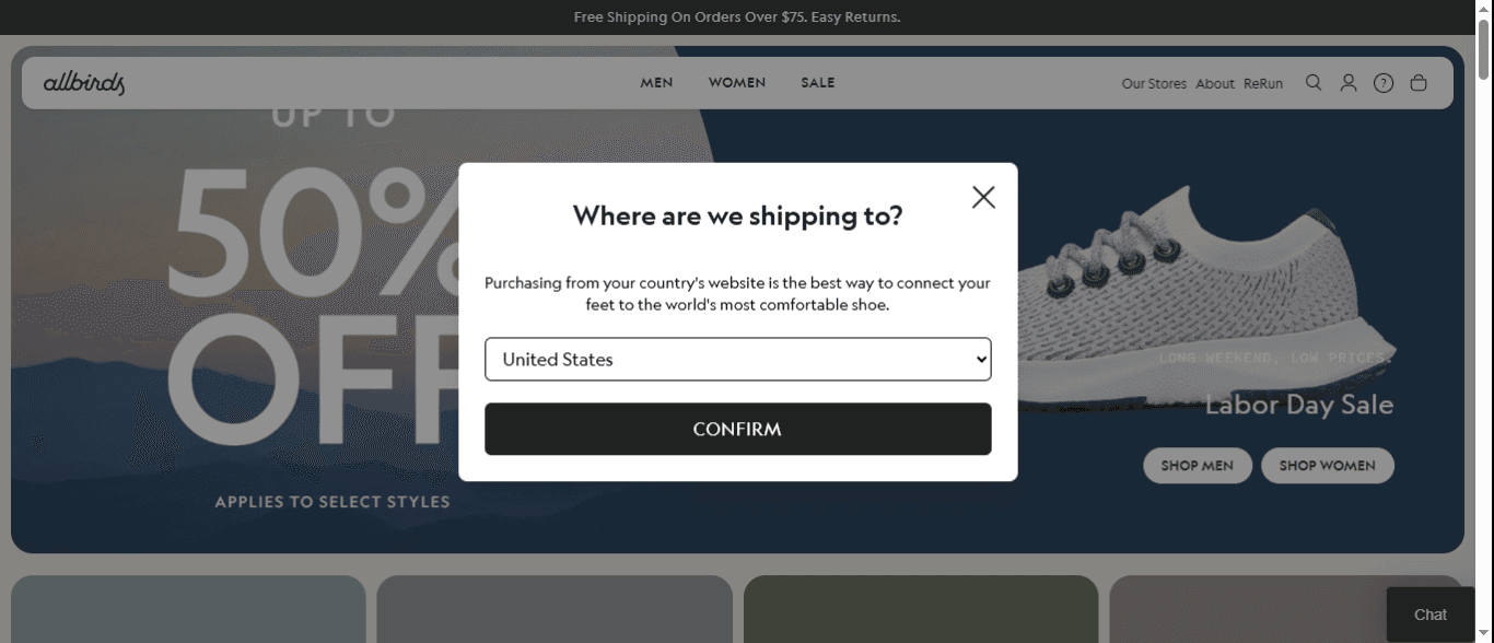 Allbirds homepage