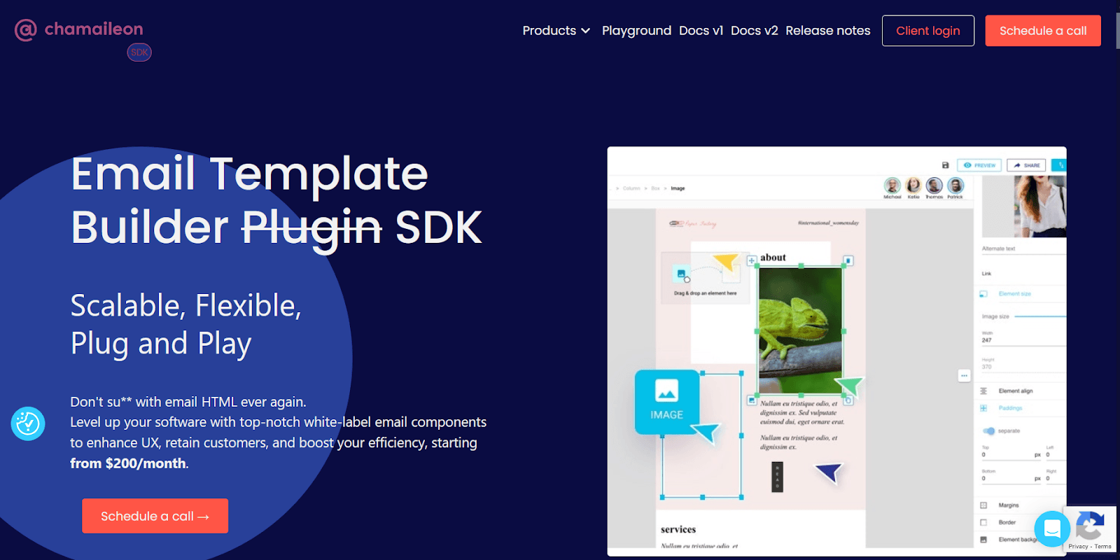 Chamaileon embeddable email builder with SDK for integration into platforms. Chamaileon embeddable email builder with SDK for integration into platforms.