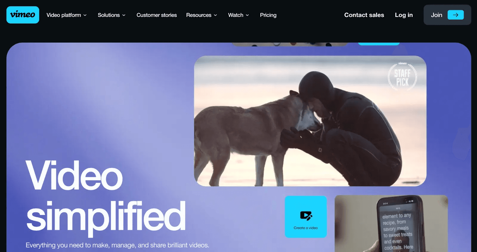 Landing page example from Vimeo Landing page example from Vimeo