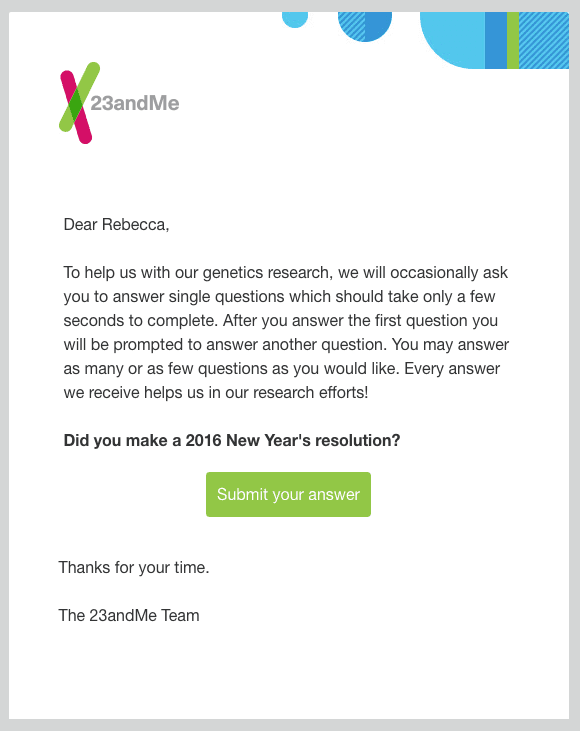 Interactive email example from 23 and me.