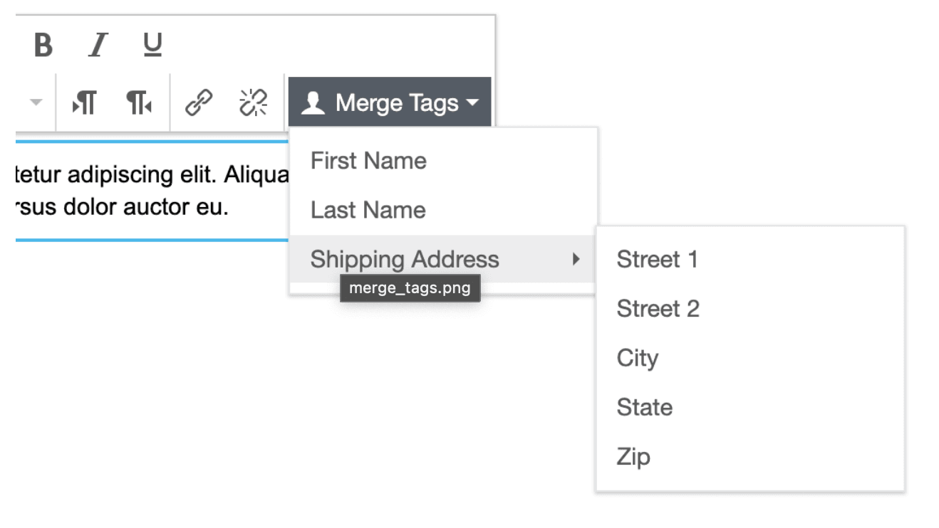 Unlayer’s merge tags to personalize emails. Unlayer’s merge tags to personalize emails.