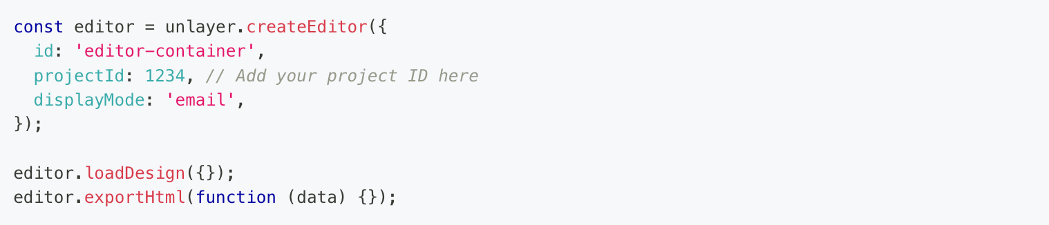 Unlayer’s code snippet to enable multiple instances.