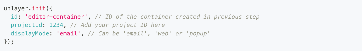 Code snippet to initialize the editor. Code snippet to initialize the editor.