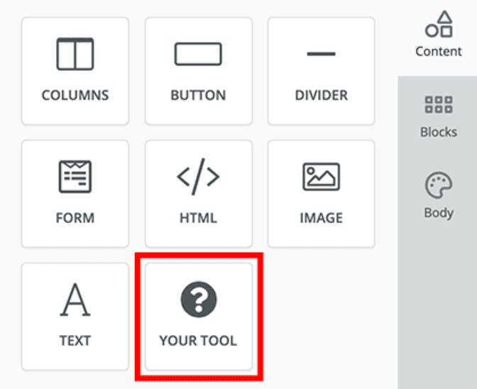Unlayer’s custom tools.