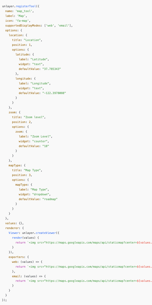 Custom.js file for creating a custom tool.