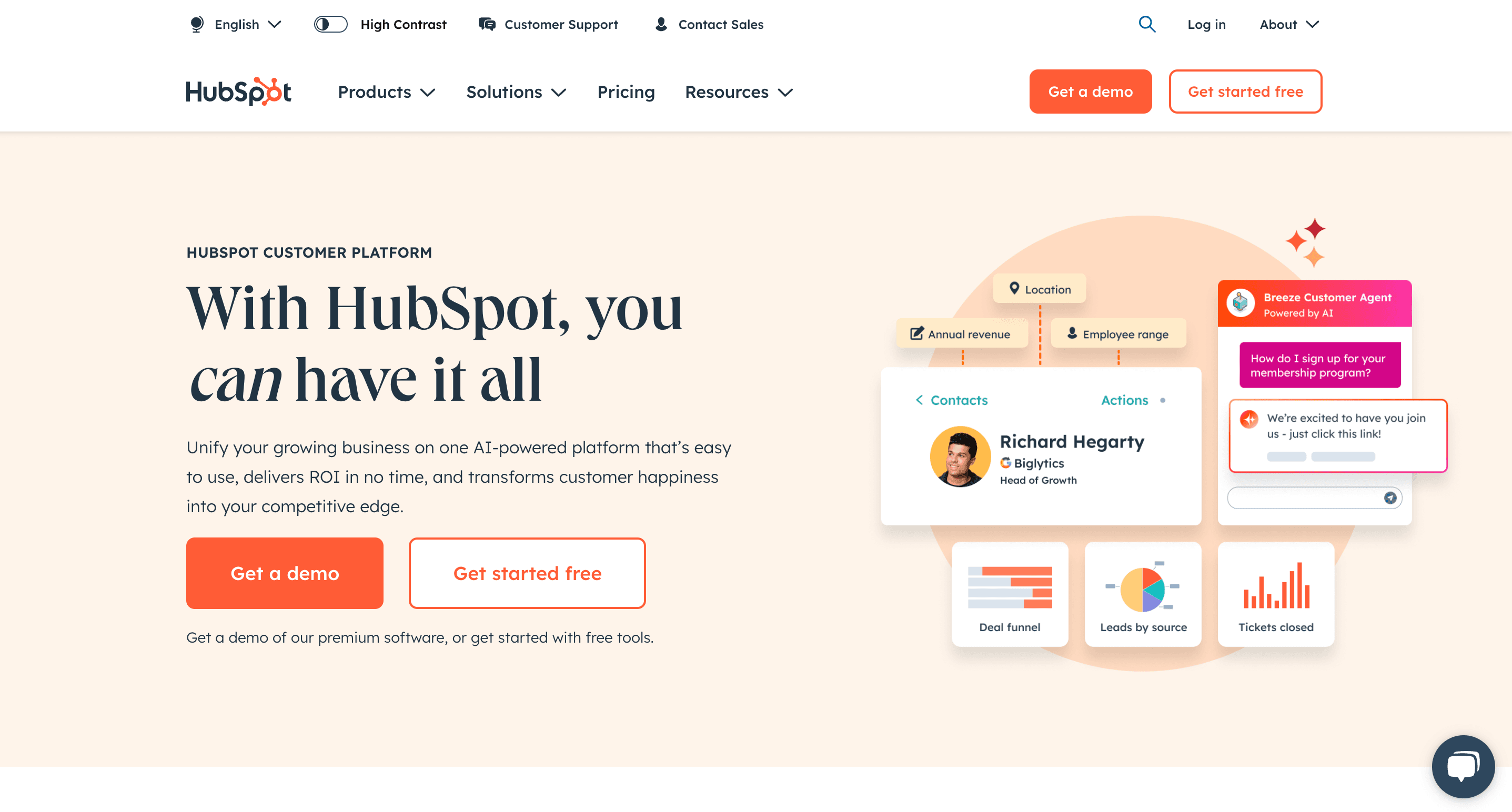 HubSpot’s homepage.