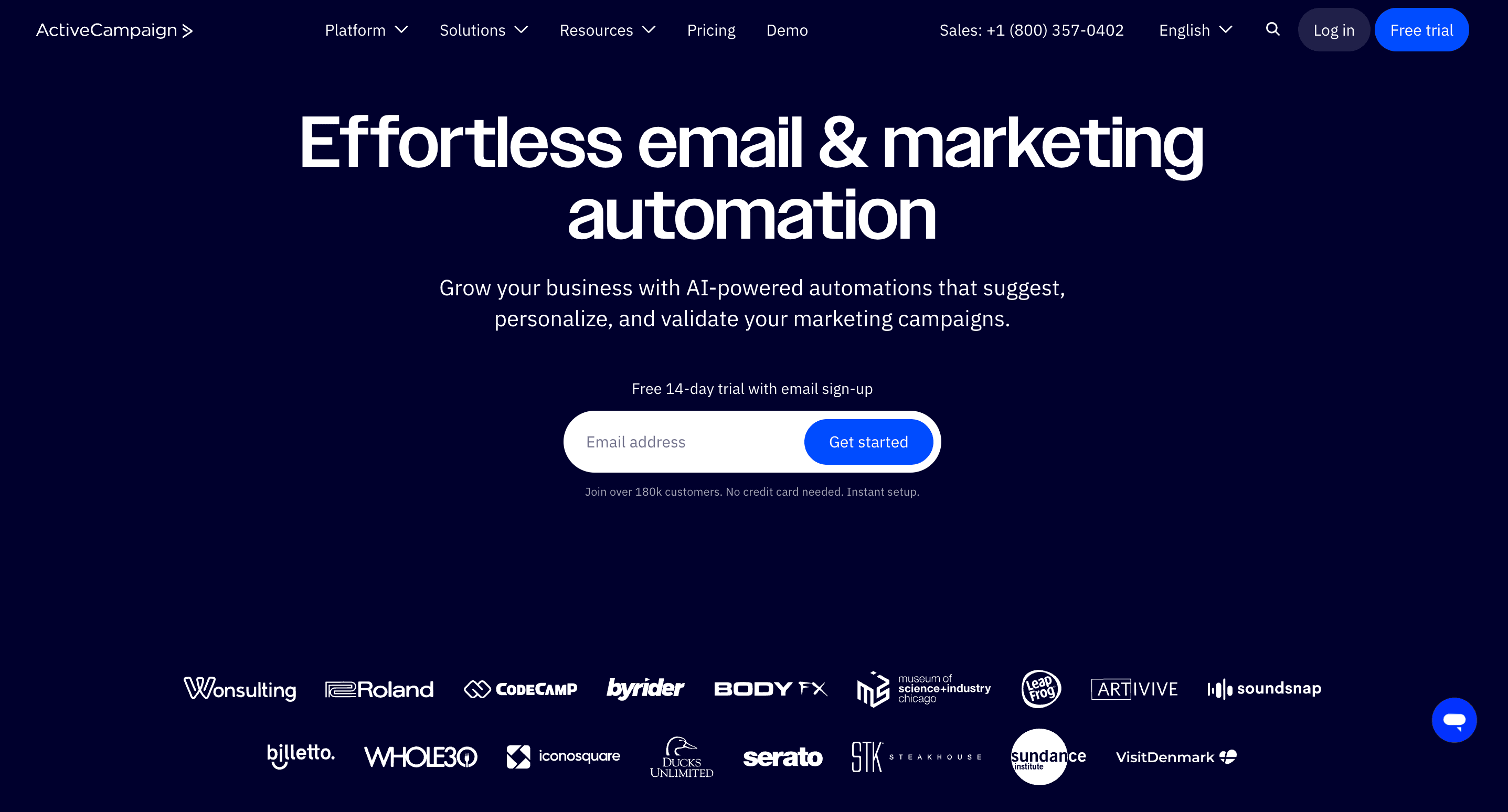ActiveCampaign’s homepage.
