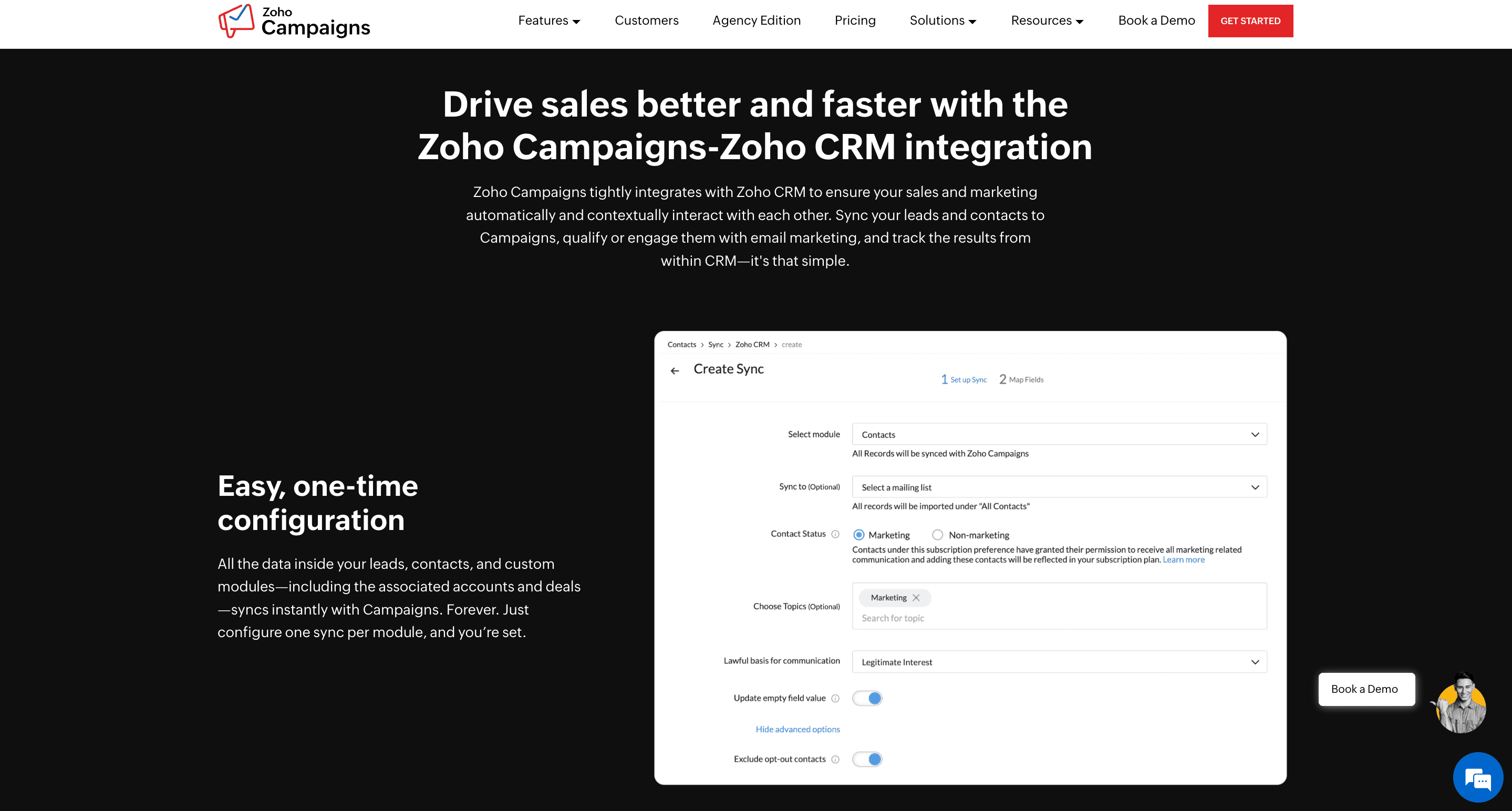 Zoho Campaigns’ homepage.