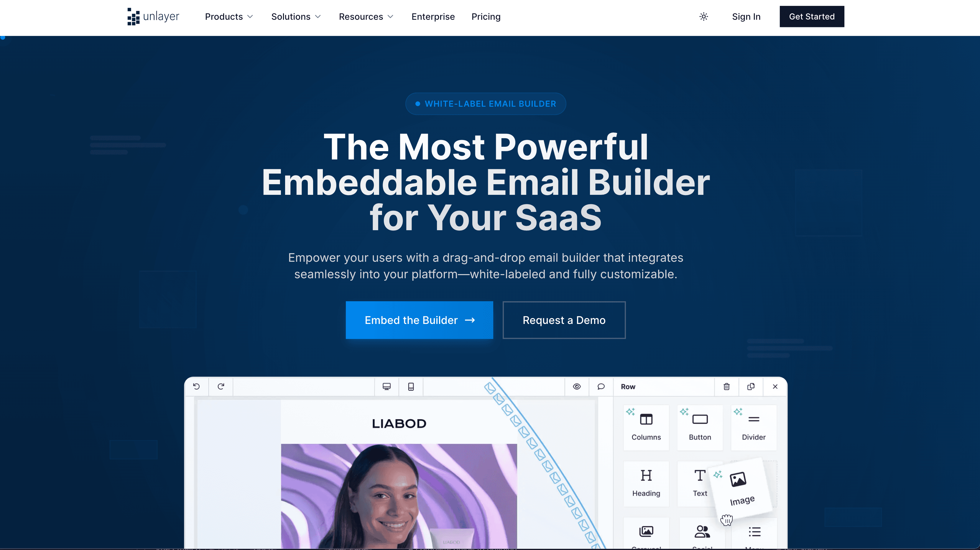 Unlayer’s homepage Unlayer’s homepage