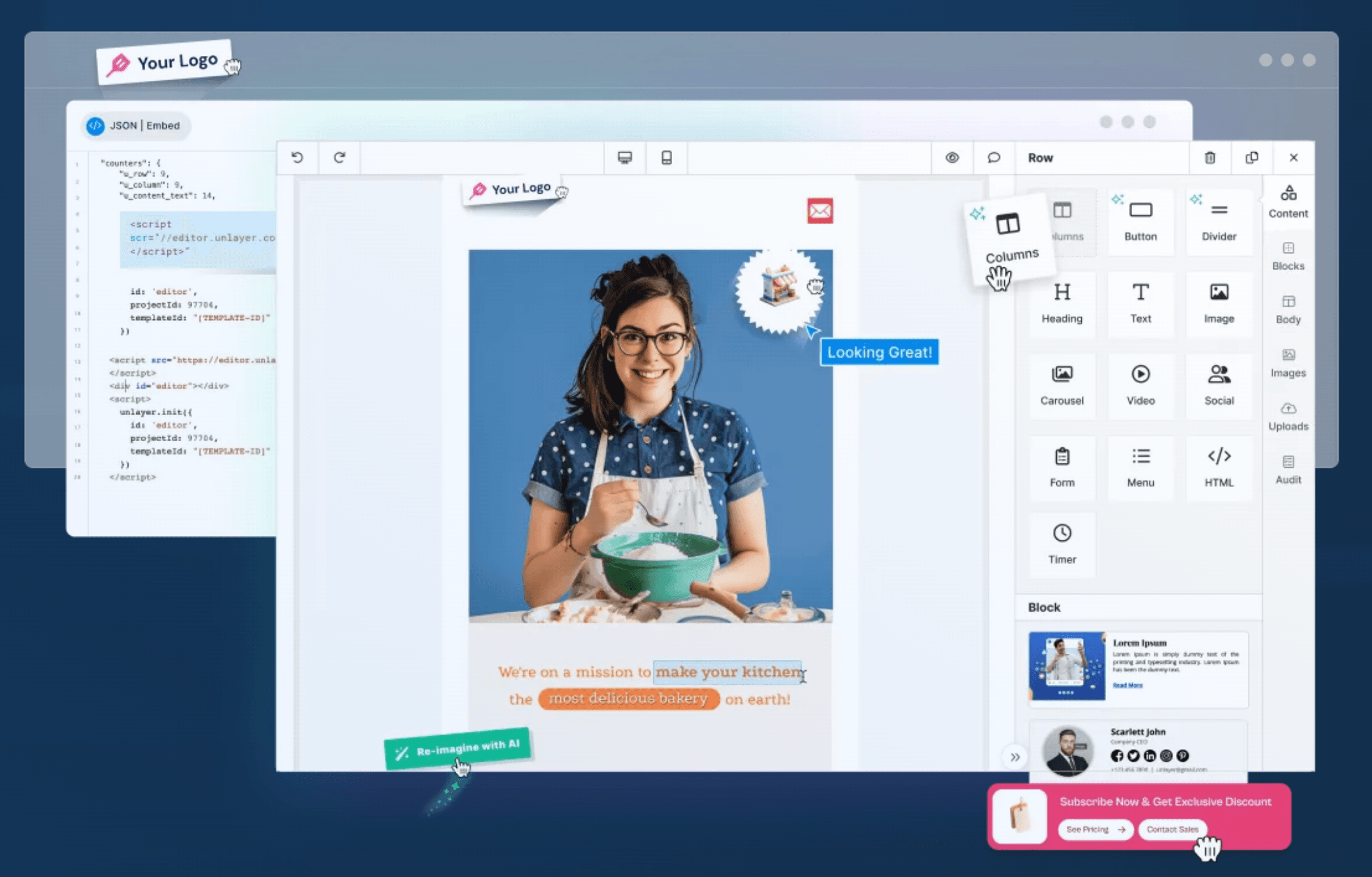 Drag-and-drop interface of Unlayer SDK. Drag-and-drop interface of Unlayer SDK.