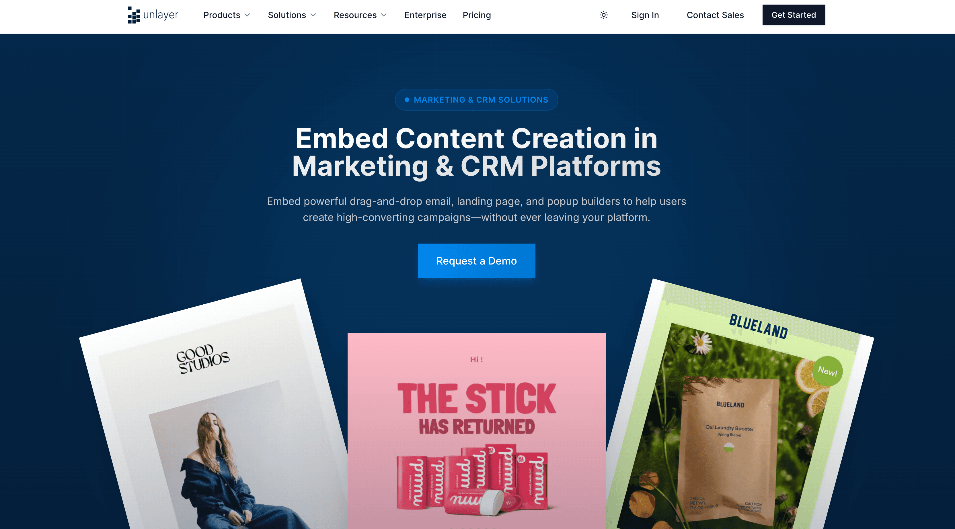 Unlayer’s Marketing and CRM Solutions Page