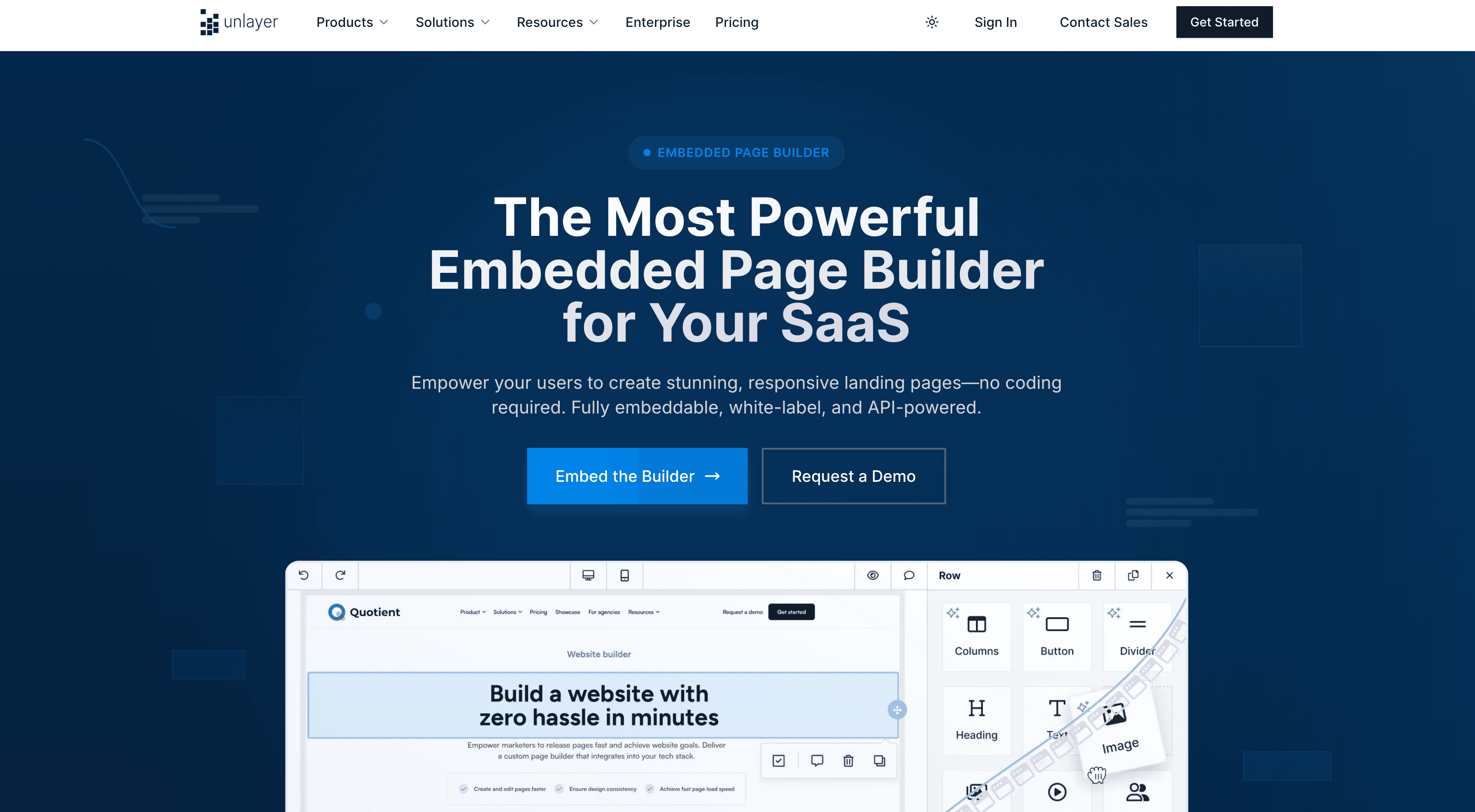 Unlayer’s page builder (product page)