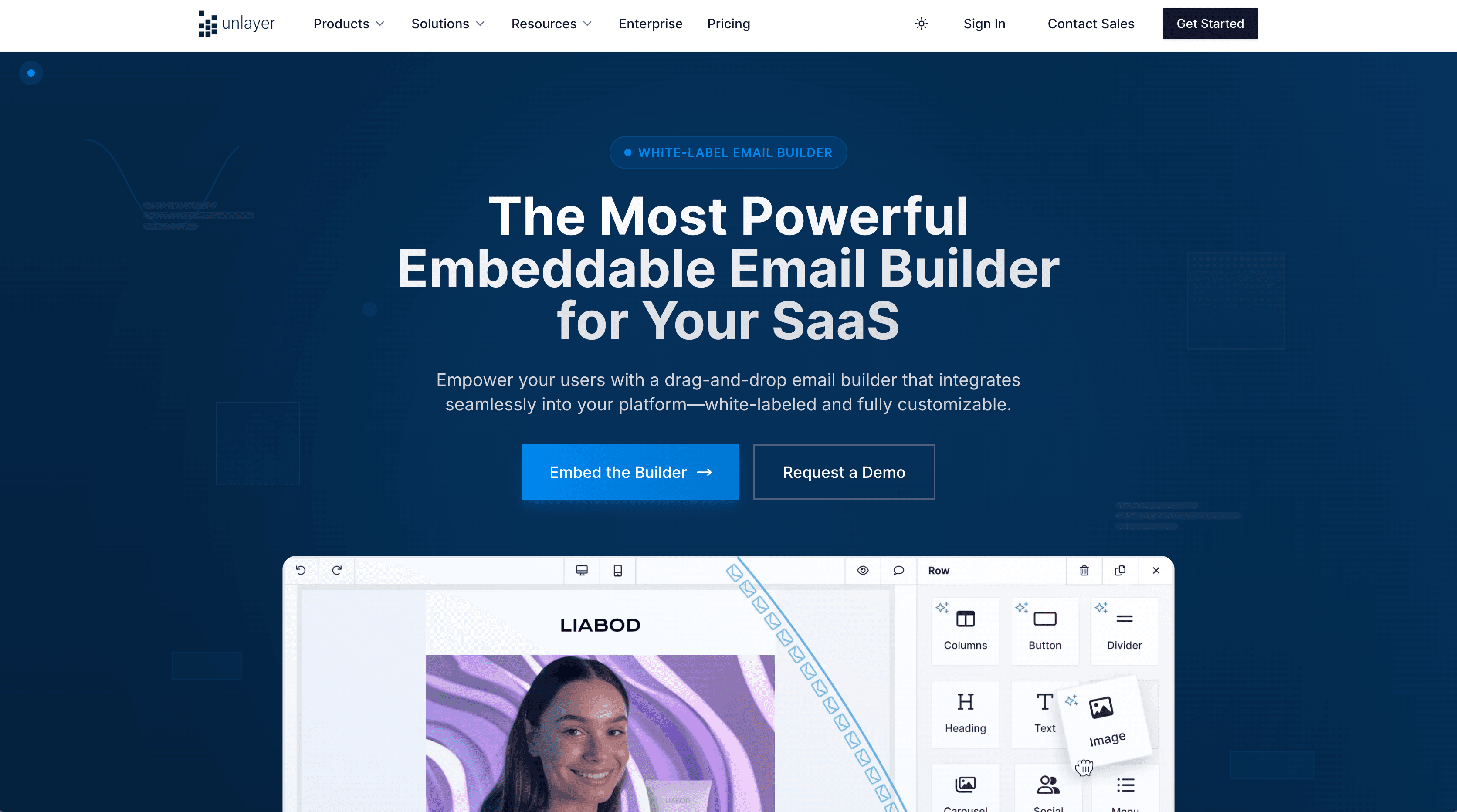 Unlayer’s email builder page