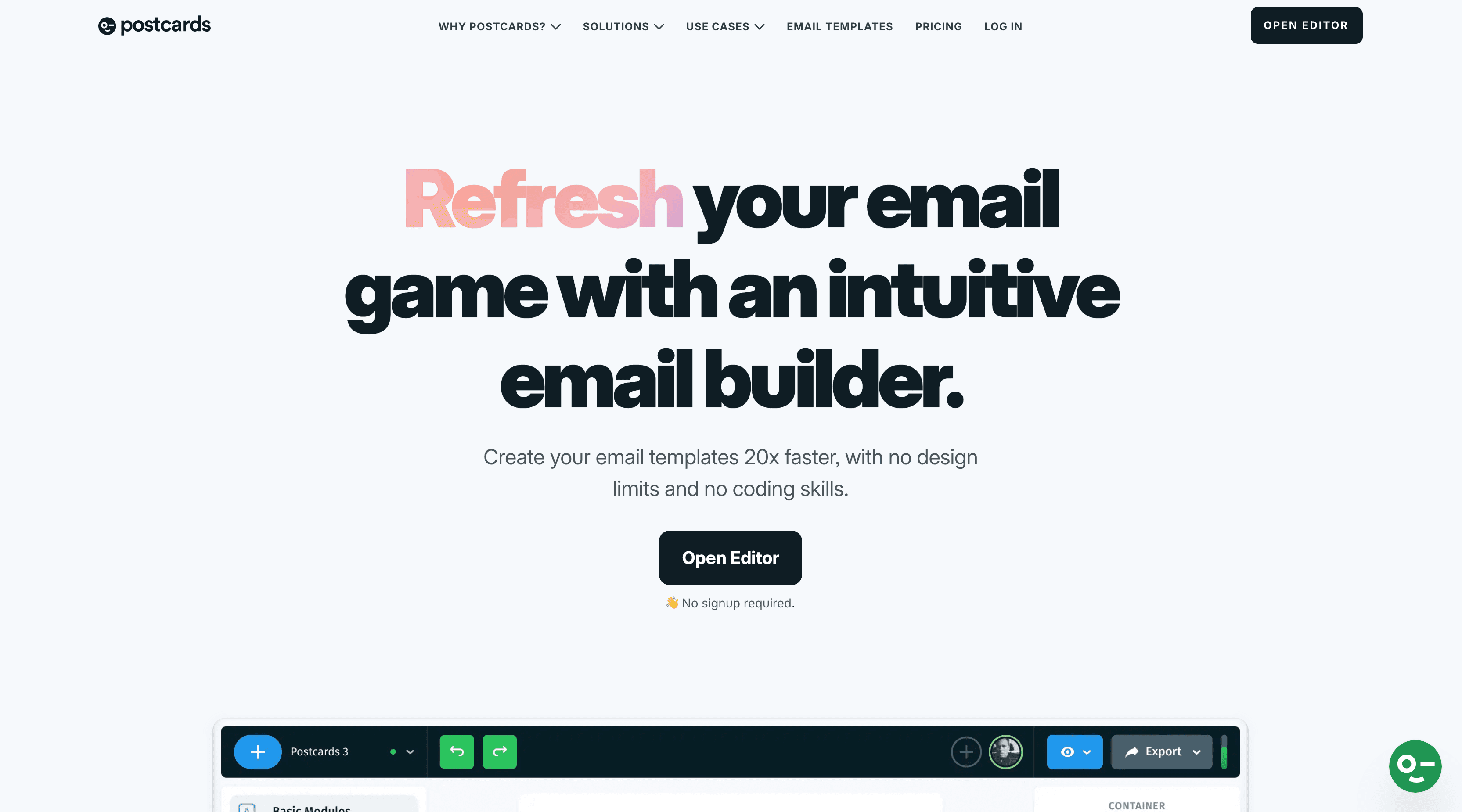 Postcards’ homepage